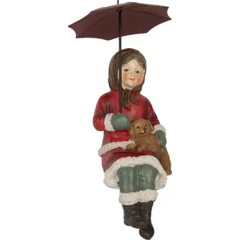 Dekorace sedící děvčátko s pejskem a deštníkem - 10*7*19 cm