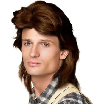 Karnevalová paruka Paruka pánský mullet, hnědá