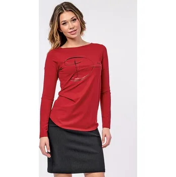 Dámská halenka Viskózová tmavě červená dámská halenka s potiskem 7748 velikost S