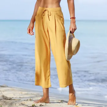 7/8 kalhoty ze směsi viskózy a lnu šafránová 46