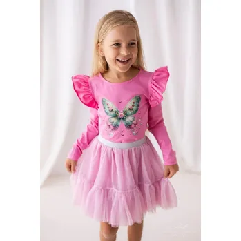 Dívčí tričko Dívčí růžová blůzka s motýlkem Lily Grey 140 / 10 let