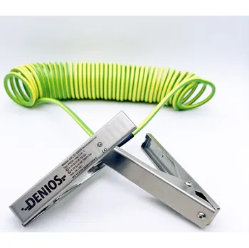 elektrický kabel Uzemňovací kabel DENIOS + svorka 140 mm + 140 mm, kabel 10 m, zeleno-žlutý, ocel, 4 mm², ATEX