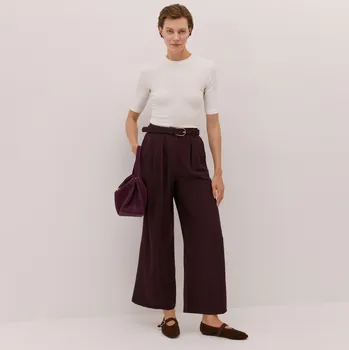 Dámské kalhoty Reserved - Kalhoty z viskózy Circulose® - tmavě hnědá - 143GN-89X - 143GN-89X-XS