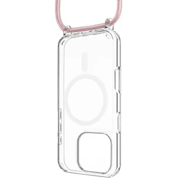 Pouzdro na mobilní telefon Pouzdro FIXED MagPure Neck s růžovou šňůrkou na krk pro Apple iPhone 16 Pro Max
