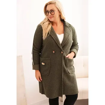 Dámský kabát Kesi Włoski Dámský kabát Plus Size z umělého beránka s kapsami khaki Kesi Włoski černá | kaki 3399933