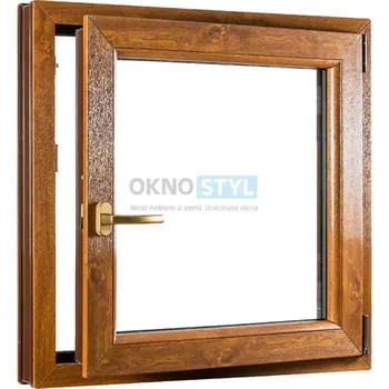 Okno OKNOSTYL.cz plastové okno 800 x 900 cm REHAU Smartline+ jednokřídlé otvíravo-sklopné pravé Bílá / Zlatý dub
