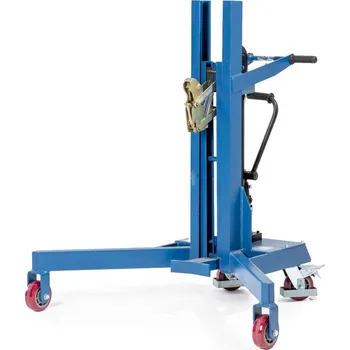 Paletový vozík Sudová zdvižka Servo Eco, na 200litrové ocelové sudy, pravoúhlý podvozek, výška zdvihu 0-485 mm