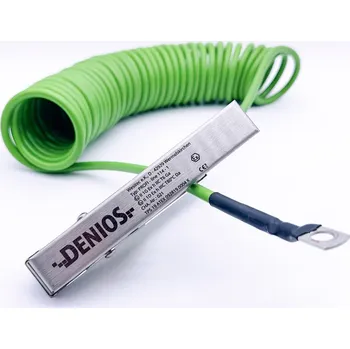 elektrický kabel Uzemňovací kabel DENIOS + svorka 140 mm, očko M10, kabel 10 m, zelený, ocel, 4 mm², ATEX