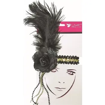 Karnevalový kostým Flitrovaná čelenka s peřím - zlatá