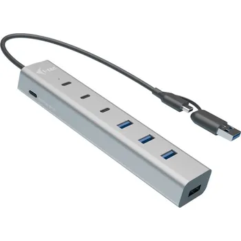 USB hub I-TEC USB-C/USB-A Charging Metal HUB 7 USB Hub, externí, USB/USB-C na 3× USB-C 3.0 a 4× USB 3.0, kovový, LED indikace, šedý CAHUBMETAL7
