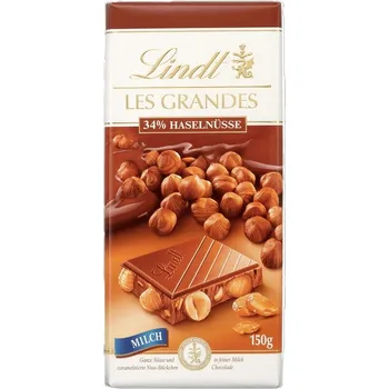 Čokoláda LINDT Les Grandes mléčná čokoláda s celými lískovými jádry 150g