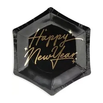 Talíř Papírové talířky Happy New Year černé 13 cm