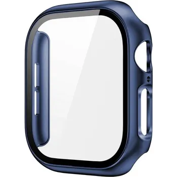 Pouzdro na mobilní telefon Metalické pouzdro s tvrzeným sklem pro Apple Watch 42mm (Series 10 / 11) - tmavě modré