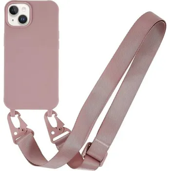Pouzdro na mobilní telefon Matný kryt s nastavitelným popruhem pro iPhone 14 - starorůžový
