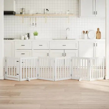 klec pro psa vidaXL Zábrana pro psy s dvířky skládací 6 panelů 300 cm topol [352245] Barva: Bílá