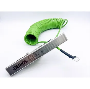 elektrický kabel Uzemňovací kabel DENIOS + svorka 230 mm, očko M10, kabel 5 m, zelený, ocel, 4 mm², ATEX