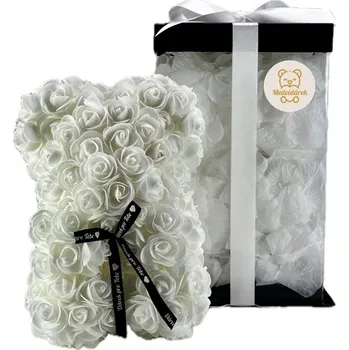 plyšák Medvídárek Romantic 25 cm bílý zasypaný bílými lístky