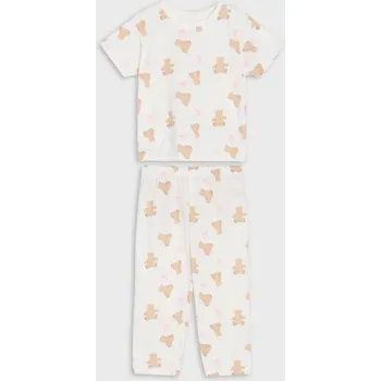 Dívčí spodní prádlo Sinsay - Dvoudílné pyžamo s motivem medvídka - krémová - 409EV-01X - 409EV-01X-98