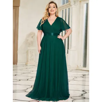 Dámské šaty Šaty maxi pro družičky s výstřihem do V a áčkovým střihem Barva: Tmavě Zelená, Velikost: 9XL