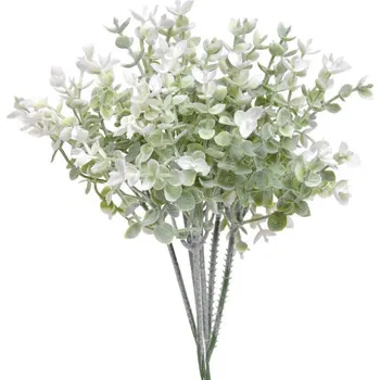 umělá květina mini eukalyptus, trs x6 - zelenobílá