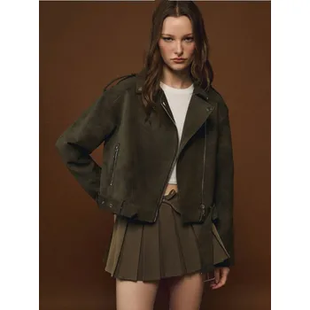 Dámský kabát Bunda biker - S - House - hnědozelená - 055EW-78X