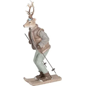 Vánoční dekorace Dekorace Jelen Deer ve svetru na lyžích - 16*11*33 cm