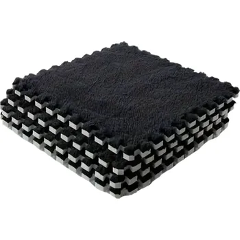 Plyšové puzzle 10 ks, 30x30 cm - Měkká, stylová a útulná podlaha, 01926 - Černá