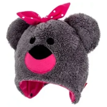 Čepice Bexa Zimní čepice na zavazování s oušky Teddy Šedá/růžová, vel. 80/92