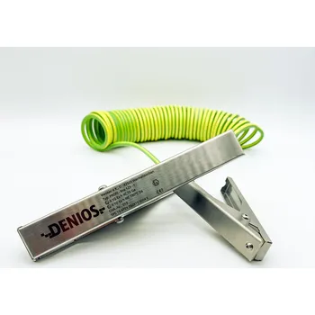 elektrický kabel Uzemňovací kabel DENIOS + svorka 140 mm + 230 mm, kabel 5 m, zeleno-žlutý, ocel, 4 mm², ATEX
