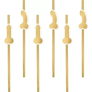 Papírová party brčka s penisem 8 ks - zlaté