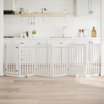 klec pro psa vidaXL Zábrana pro psy s dvířky skládací 6 panelů 300 cm topol [352239] Barva: Bílá