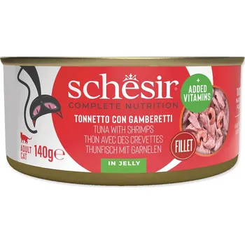 Krmivo pro kočku Konzerva SCHESIR tuňák a krevety v želé 140g
