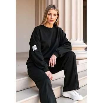 Černá dámská tepláková souprava z viskózy se širokými nohavicemi M1168 Black Velikost: L/XL