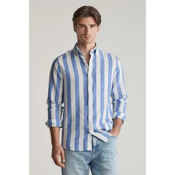 Pánské oblečení KOŠILE GANT REG COTTON LINEN BOLD STRIPE SHIRT RICH BLUE