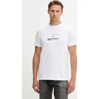 Pánské tričko Bavlněné tričko Karl Lagerfeld Jeans pánské, bílá barva, s potiskem, A4M17020 00X, vel. XL