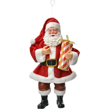 Vánoční dekorace Červená závěsná vánoční dekorace Santa Claus držící dárek - 10*6*17 cm