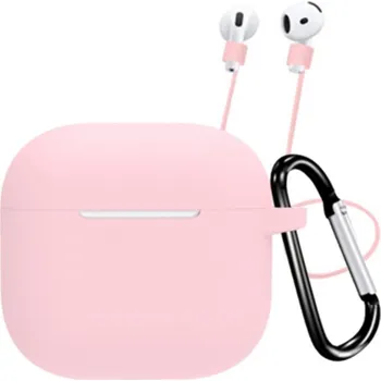 Pouzdro na mobilní telefon Silikonový obal s karabinou a šňůrkou proti ztrátě pro AirPods 4 - světle růžový