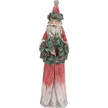 Vánoce Červeno-zelená vánoční dekorace Santa s věnečkem - 7*6*24 cm