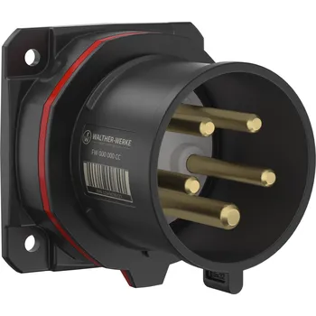 Elektrická zásuvka WALTHER FW630506CC CEE Vestavná přívodka přímá NEO, 32A 5P 400V 6h, IP54, s bezšroubovým pružinovým připojením, černá/červená