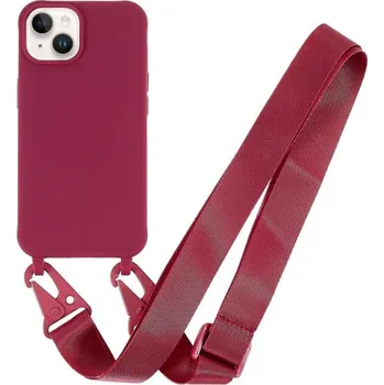 Pouzdro na mobilní telefon Matný kryt s nastavitelným popruhem pro iPhone 14 - vínový
