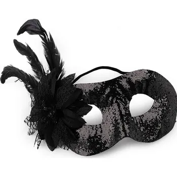 Karnevalová maska StoklasaLuxusní karnevalová maska s peřím - černá