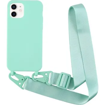 Pouzdro na mobilní telefon Matný kryt s nastavitelným popruhem pro iPhone 11 - tyrkysový