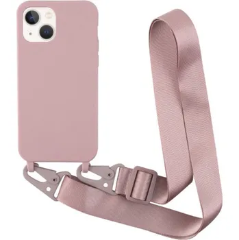 Pouzdro na mobilní telefon Matný kryt s nastavitelným popruhem pro iPhone 13 - starorůžový