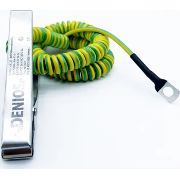 elektrický kabel Uzemňovací kabel DENIOS + svorka 140 mm, očko M10, kabel 5 m, zeleno-žlutý, ocel, 2,5 mm², ATEX
