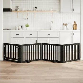 klec pro psa vidaXL Zábrana pro psy s dvířky skládací 4 panely 320 cm topol [352249] Barva: Černá