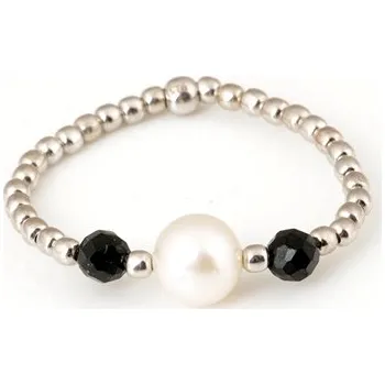 Prsten Flexibilní prsten 7 Angelic Eyes se stříbrnými kuličkami, turmalínem a perlou PR0757F