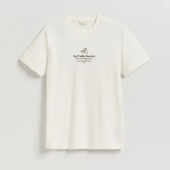 Pánské tričko Reserved - Tričko comfort s potiskem - krémová - 472EX-01X - 472EX-01X-L