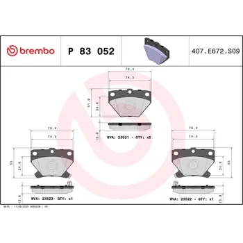 Brzdová destička Sada brzdových destiček, kotoučová brzda BREMBO P 83 052