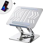 Stojánek WOZINSKY pro Apple MacBook - hliníkový - 360° otáčení + stojánek pro iPhone - stříbrný