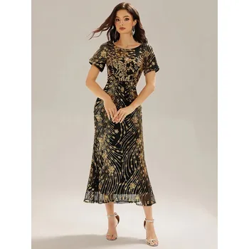 Dámské šaty Ever Pretty krátké zlato černé šaty 2387 Velikost: 4XL / 48 / 16 / 20